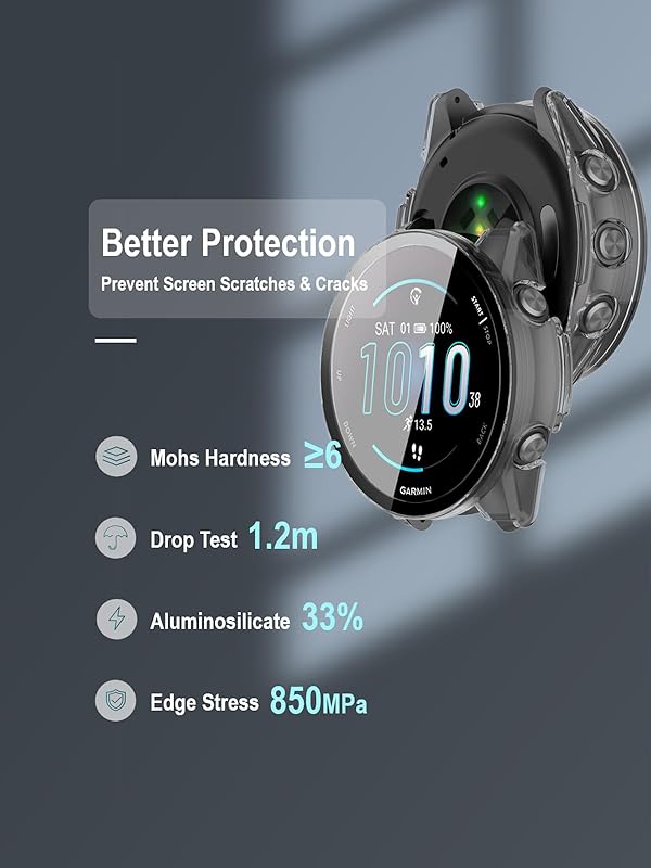 iDaPro [3Pack Clear Screen Protector Case for Garmin Forerunner 570 42mm,Full Protective Cover with Built-in 9H Tempered Glass &4 Silicone Dust Plugs,Hard PC Shell,Complete Protection for Running,Gym by iDaPro - Image 3