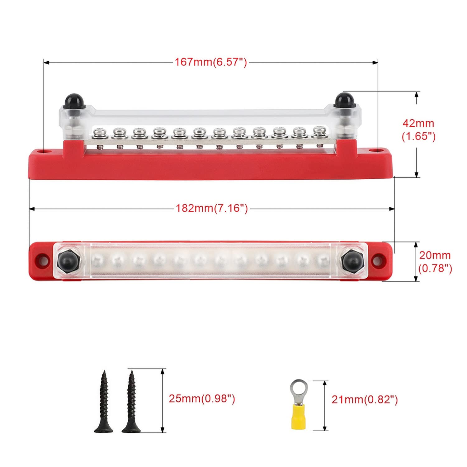 2 Barres De Distribution 6 Bornes 150A - Borneier Alimentation Camping-Car Bateau Rouge Noir