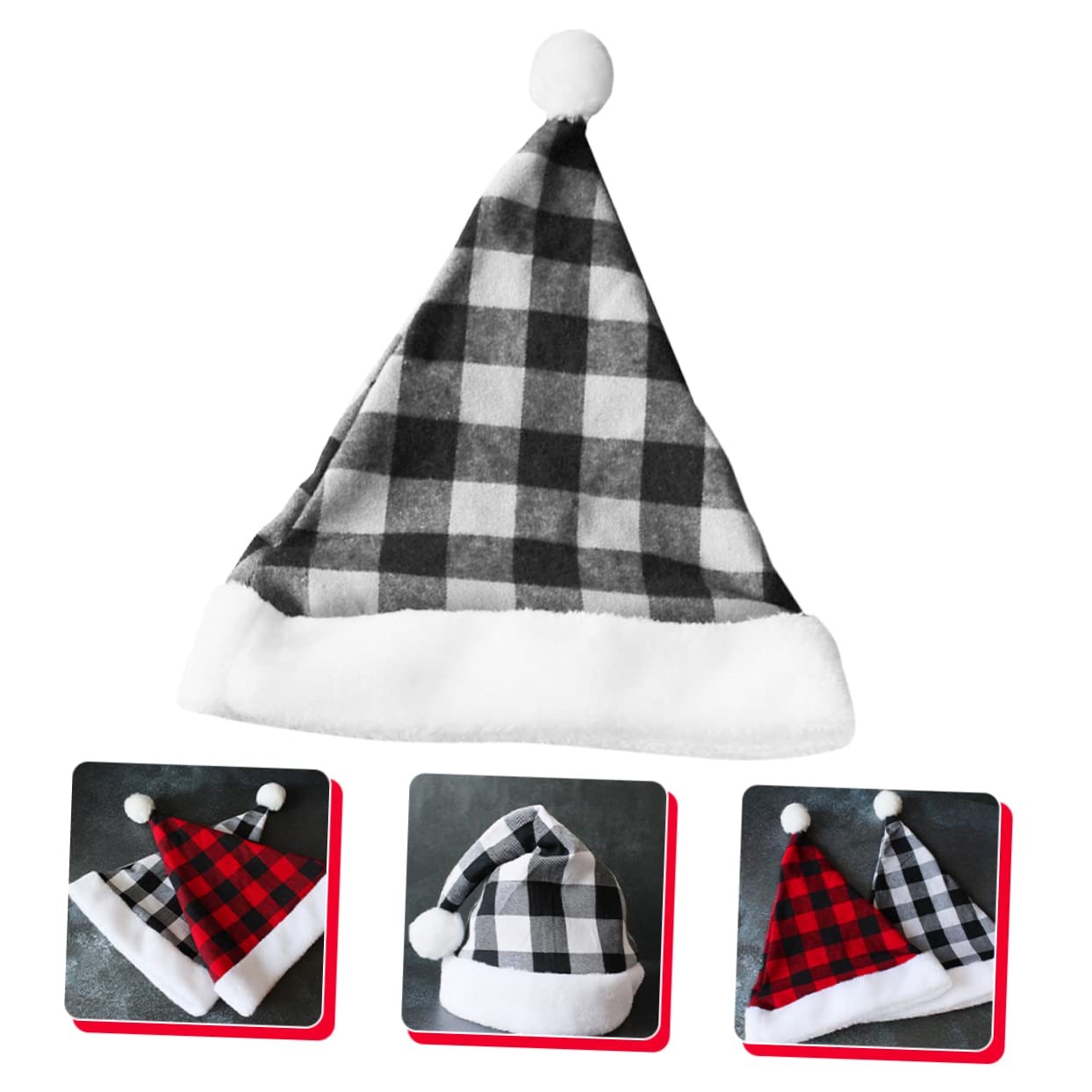 TOPBATHY Plaid Santa Hat Noël Santa Hat Noël Unisexe Chapeau Chapeau Décoratif Chaud Chapeau Chapeaux Décoratif De Noël Chapeau Santa Plaid Cap Noël Santa Décoration Santa Hat Tissu