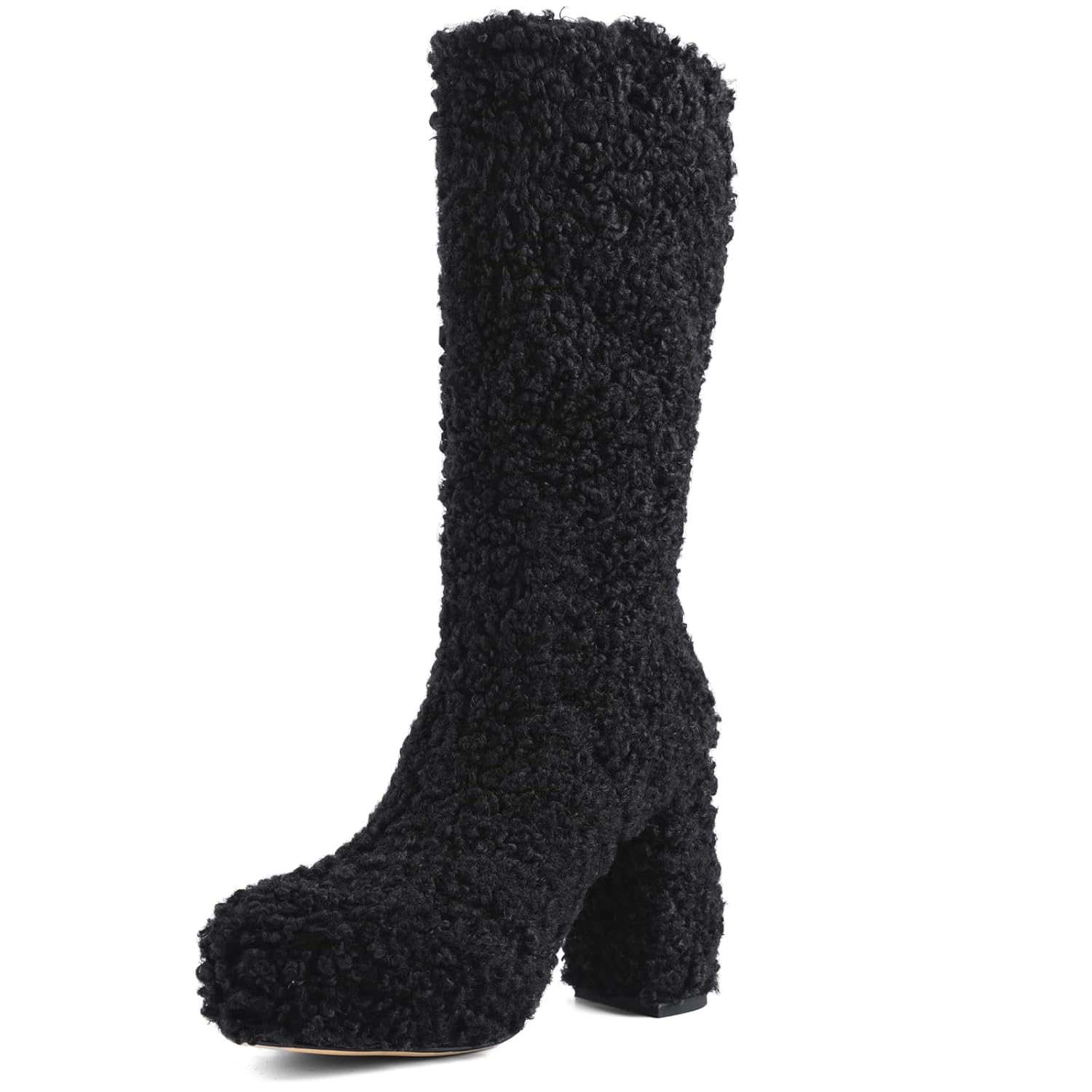 Mid Calf Furry Boots for Women Platform Boots with Chunky High Heel Warm Side Zipper Winter Boots Fashion