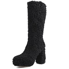 Mid Calf Furry Boots for Women Platform Boots with Chunky High Heel Warm Side Zipper Winter Boots Fashion