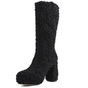 Mid Calf Furry Boots for Women Platform Boots with Chunky High Heel Warm Side Zipper Winter Boots Fashion