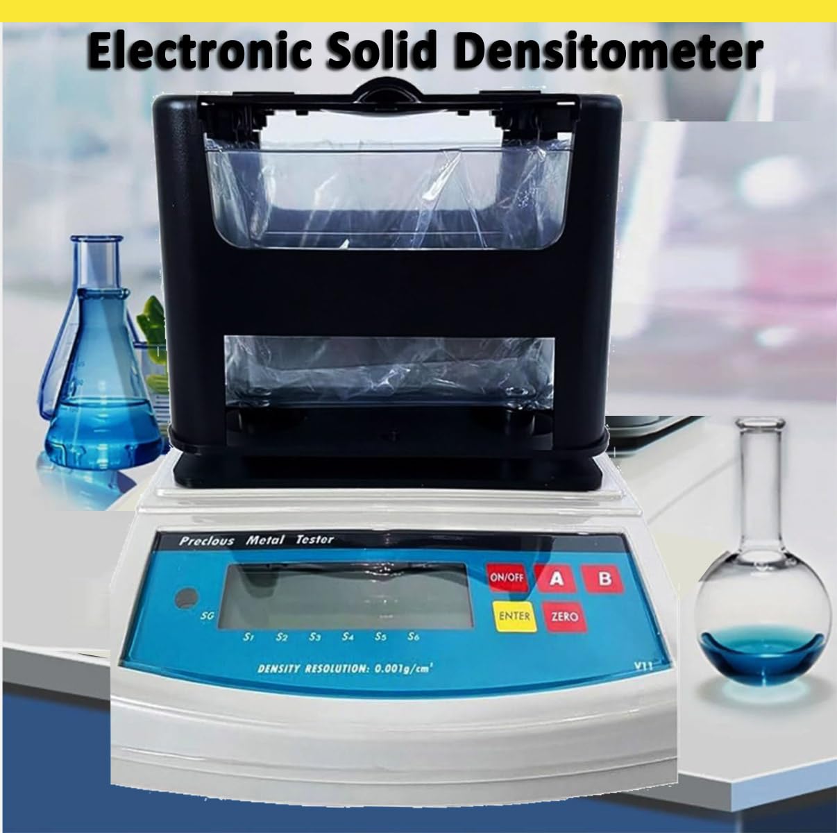 Digital Solid Density Meter Soild Densimeter Density Meter Measurement Equipment with Max Range 300g RS-232 Interface Maximum Weight 300g Resolution 0.001 g/cm3 Minimum Weight 0.005g