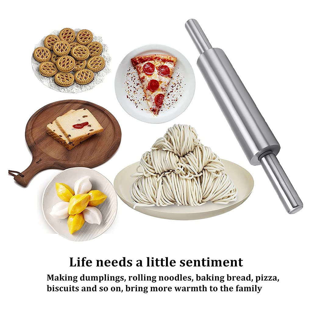 Rodillo De Amasar, Varilla De Masa De Acero Inoxidable con Superficie Antiadherente con Asa, Rodillo Antiadherente Suave Y Ligero para Hornear Galletas, Pizza,47 * 6cm