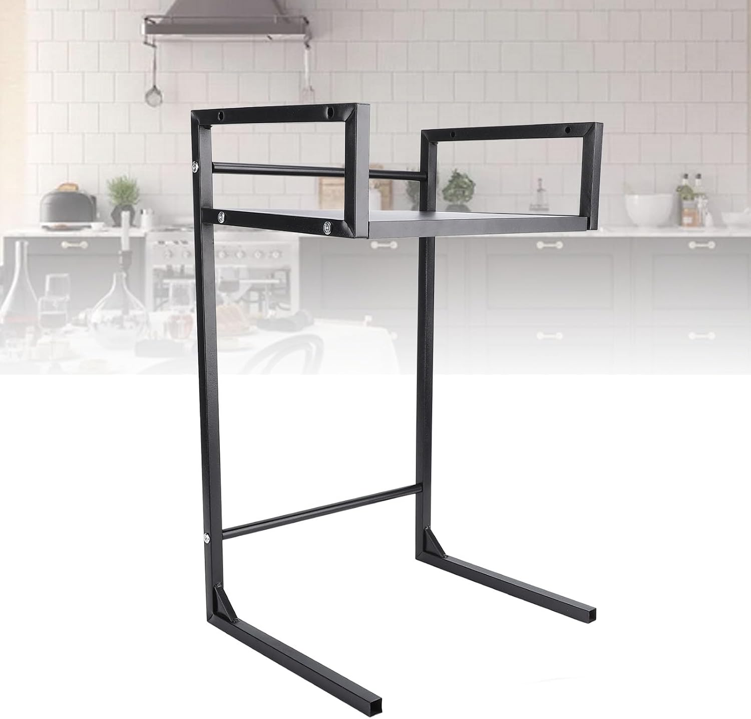 Countertop Stand, Utensil, Carbon Steel Sto Rack with 3 Hooks, Space Shelf for Oven, Rice Cooker, Blender, and Other Appliances