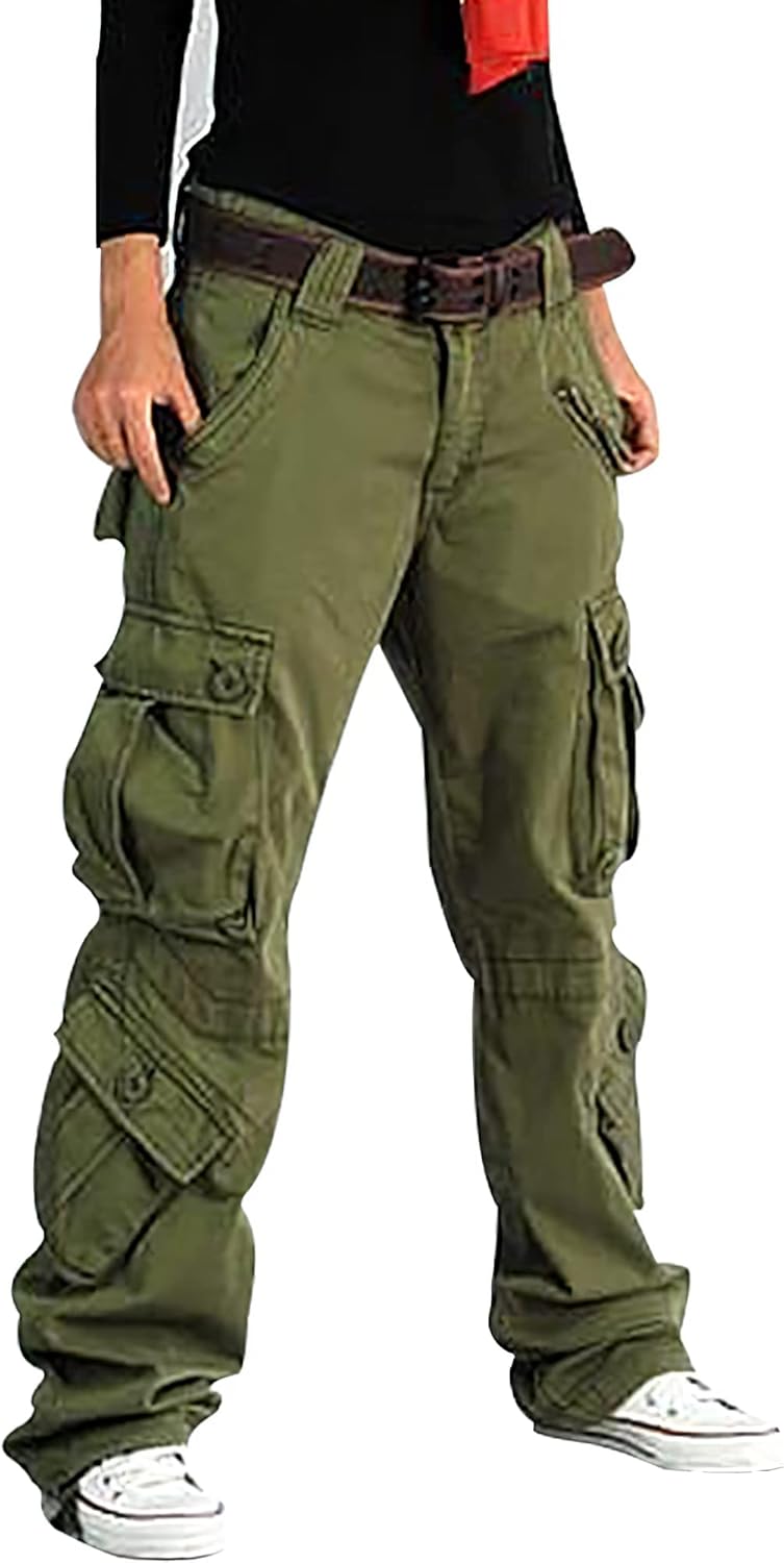 Akivide Women's Casual Baggy Cargo Pants Low Waisted Military Multi Pockets Work Trouser for Women
