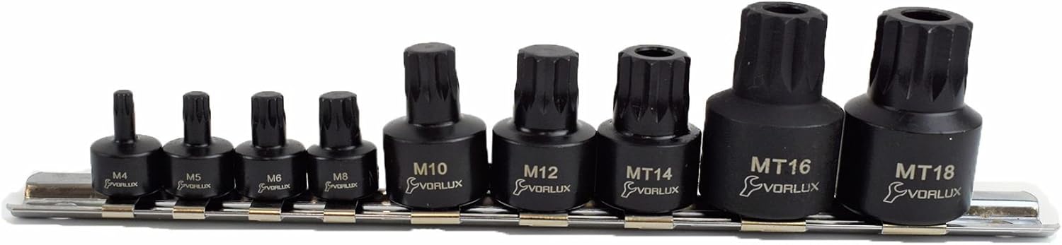 9pc Stubby Impact Triple Square Tamperproof Bit Sockets Spline 1/4" 3/8" 1/2"