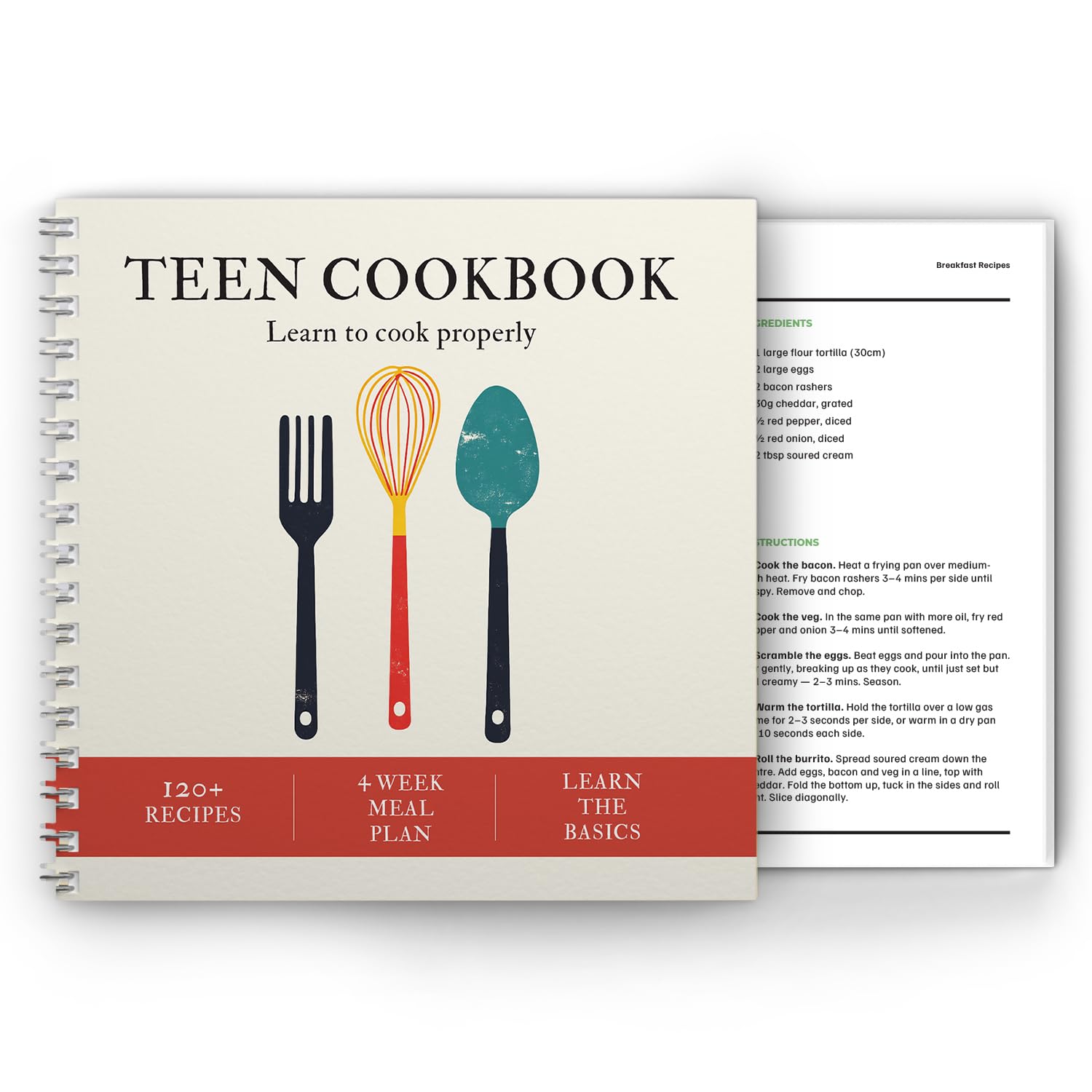 Teen Cook Book for Beginners, Easy Step by Step Recipe Book with Colour Photos, Lie-Flat Ring Binding Square Format Cooking Guide, Fun Teenage Boy Gifts for Confident First Time Home Chefs