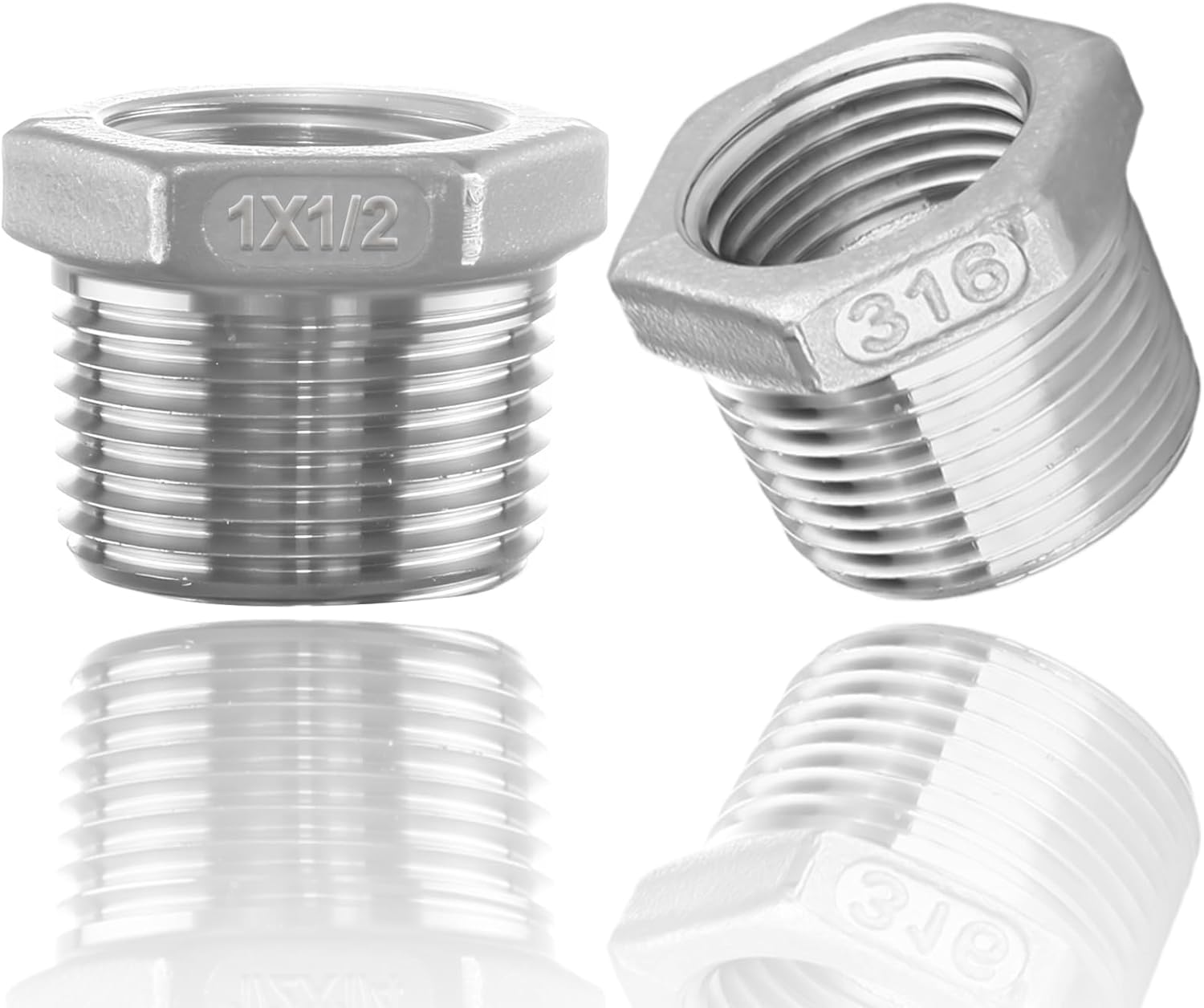 316 Stainless Steel Hex Bushing Reducer, 3/8" NPT Male to 1/4" NPT Female Pipe Fitting Adapter - Corrosion Resistant Connector for Plumbing, Hydraulic, Air, Oil & Gas Systems (3/8" to 1/4")