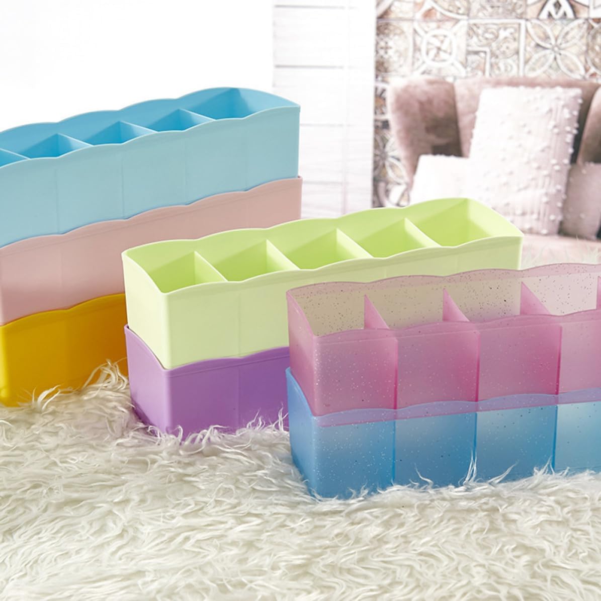 SOIMISS Pink PP Stackable Drawer Organizer with Five Compartments image 5