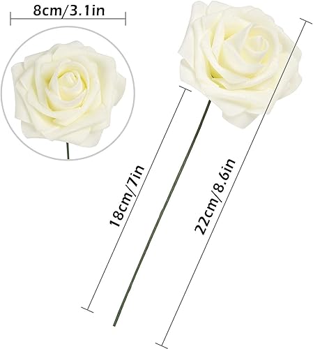 Miniatura 5 de 25 rosas artificiales de espuma de tacto real con tallo para ramos de boda, centros de mesa, arreglos, fiestas, baby shower, decoración del hogar