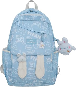 Cute Bunny Backpack 2025 Kawaii Ears Aesthetic Backpack with Keychain Casual Bag College Travel Bag