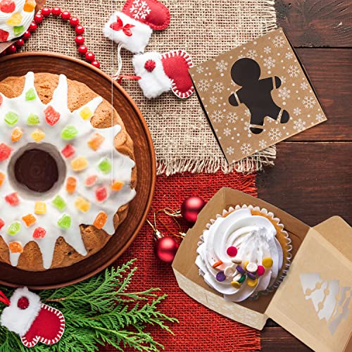 CCINEE Christmas Brown Cardboard Bakery Boxes, 24 Pack 4"x 4"x 2.5" Mini Cookie Boxes with Window Kraft Cake Box for Xmas Cupcakes Cookies Brownies Donuts Truffles Gift-Giving. - Thumbnail 5