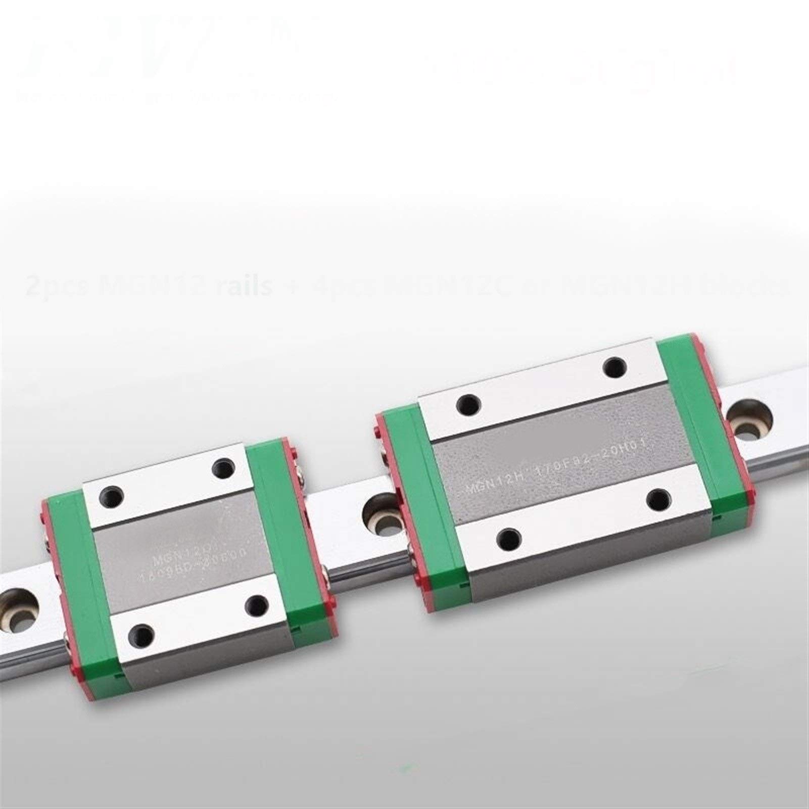 Jiyami'en-B 2pcs Guide linéaire MGI12 150 200 250 300 330 350 400 450 500 550 mm MGNR12C Rail + 4PCS MGN12C ou MGN12H Carrelage de Bloc CNC (Color : MGN12H Block, Guide Length : MGN12 500mm)
