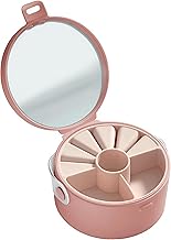Lazer Accessories Mini Portable Jewellery Box Organized | Mirror, Portable Display Storage Container Box with Removable Compartments For Rings, Earrings, Necklaces, Gifts | Peach