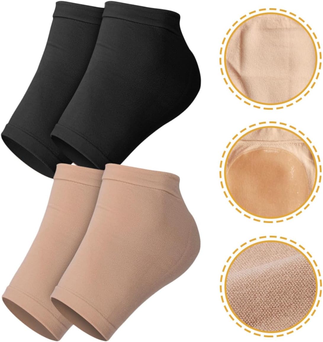 2 Pairs Silicone Heel Protectors Cotton Toeless Socks for Dry Heels