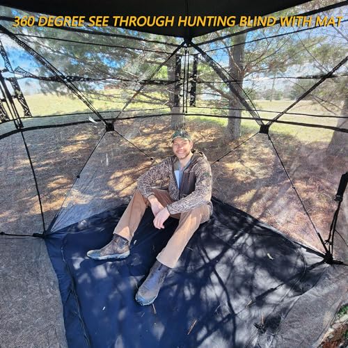 FUNHORUN Hunting Blind with Floor Mat, 360 Degree See Through Ground Blind for Deer/Turkey Hunting, 2/3 Person Pop Up Camouflage Tent, Full Open Door - Thumbnail 2