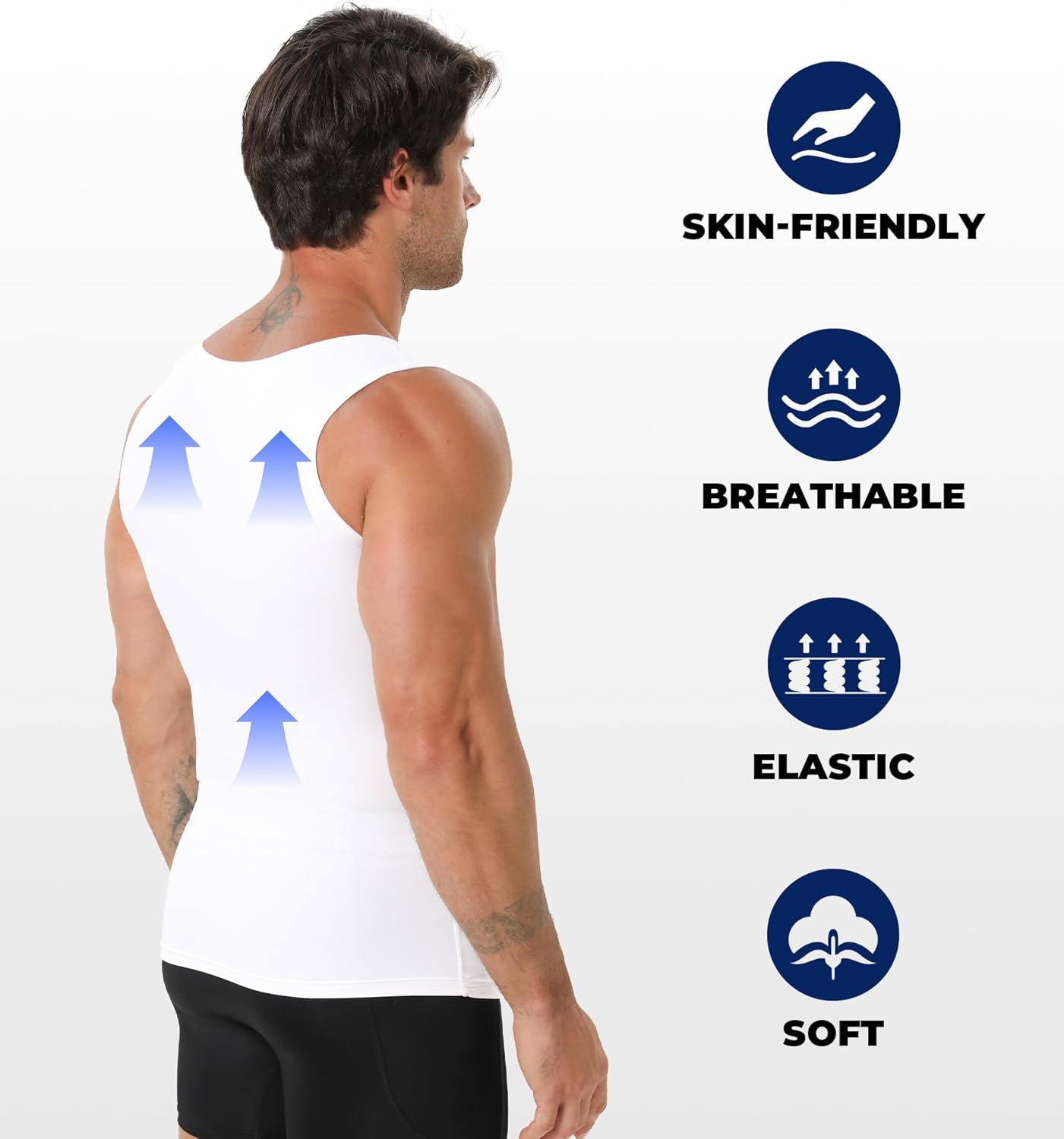 Compression Shirt Men, V-Neck Slimming Body Shaper Tank Top Shapewear Undershirt for Gynecomastia Tummy Control - Image 6