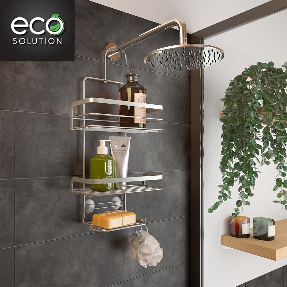 Metaltex Origin Luxury Shower Shelf 3 Section for Shower Rail with Hooks