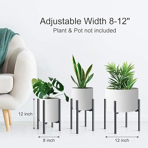 Miniatura 5 de H HOMEXIN Soporte ajustable de metal para plantas, ancho 8-12 pulgadas, soporte de esquina de mediados de siglo para exhibición estable en