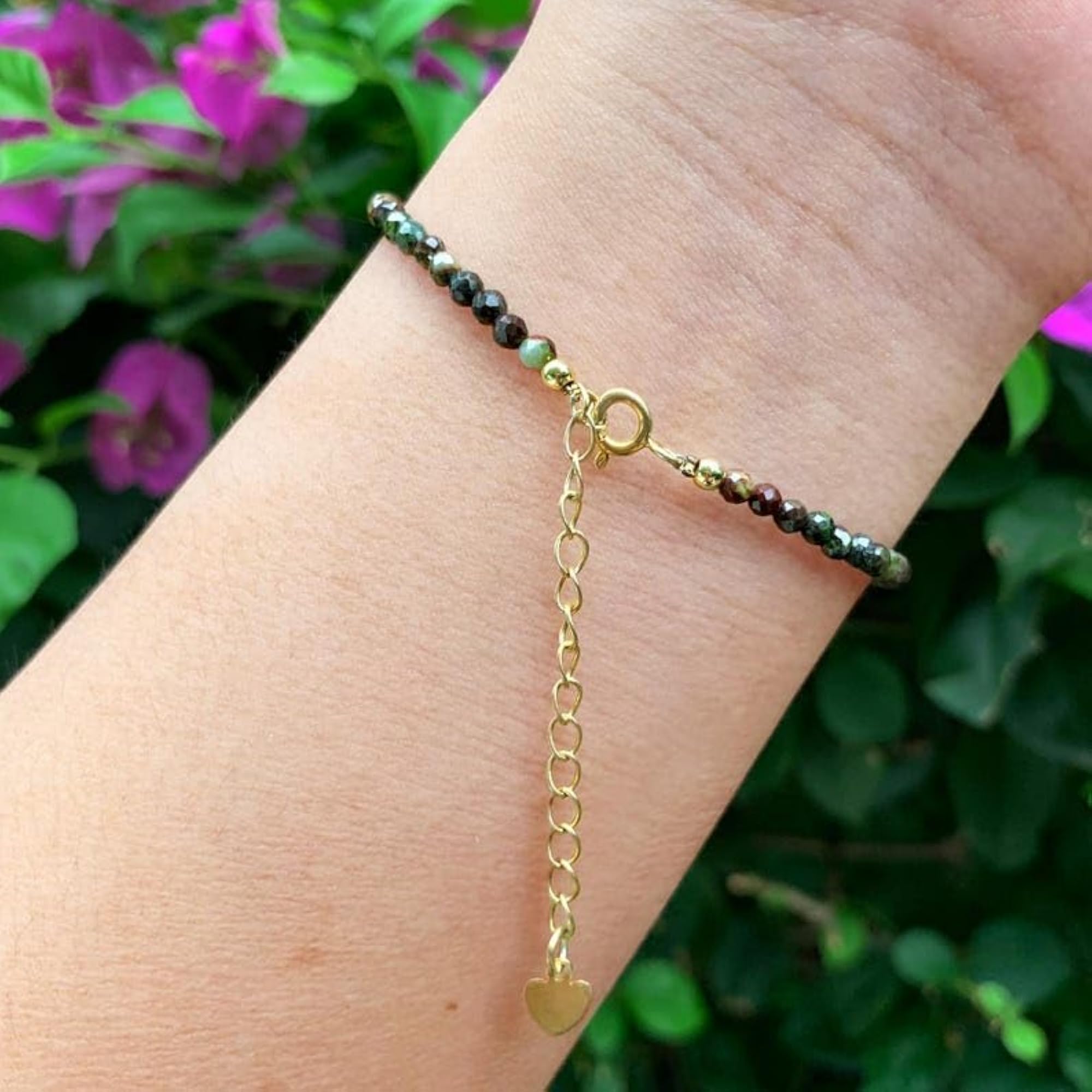 Dragon Blood Jasper Round Beaded Bracelet with Gold Lock, Adjustable
