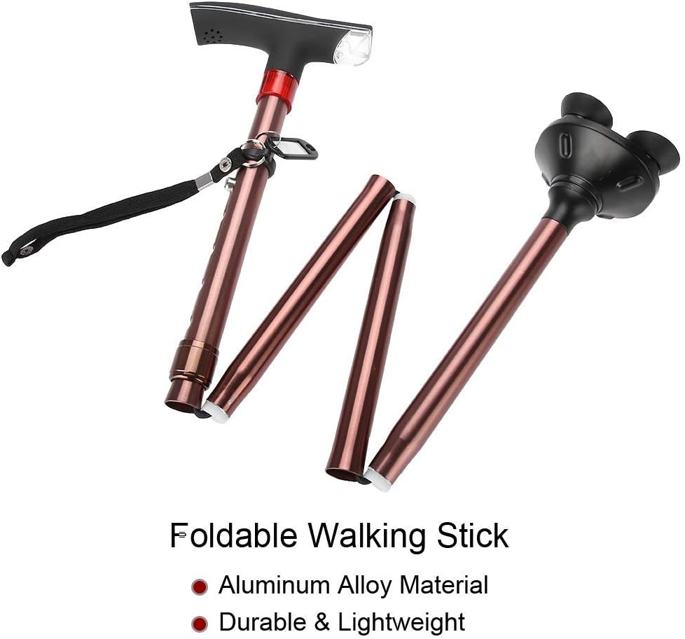 Elderly Crutches Five-Section Foldable Aluminum T-Shaped Non-Slip Cane Lighting Light with Alarm Crutch Cane Outdoor Old Disabled Person Crutches