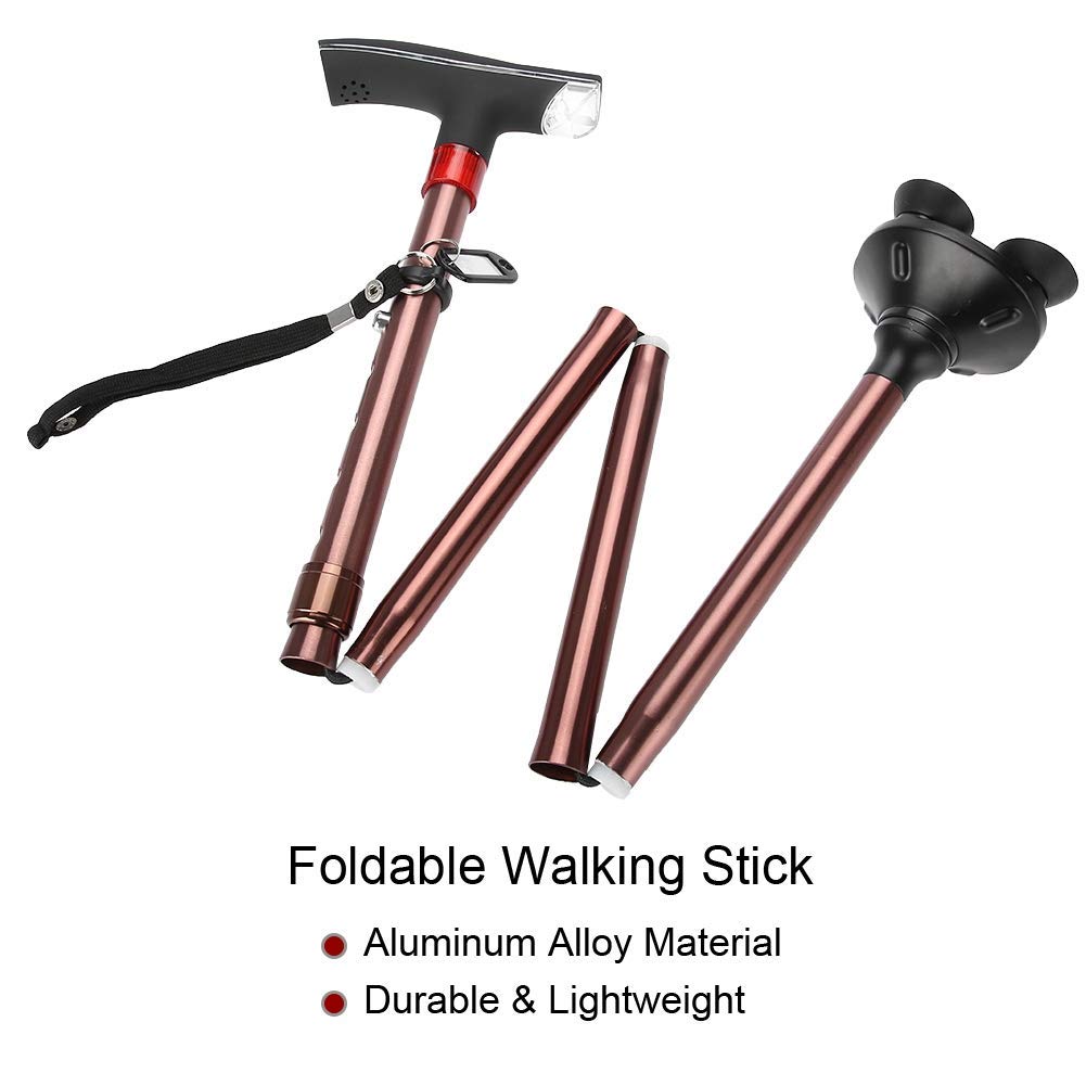 Bastón Plegable, aleación de Aluminio Bastón Plegable para Ancianos Guía Bastón Ciego Muleta con luz LED Alarma Bastón Plegable con luz LED Interesting