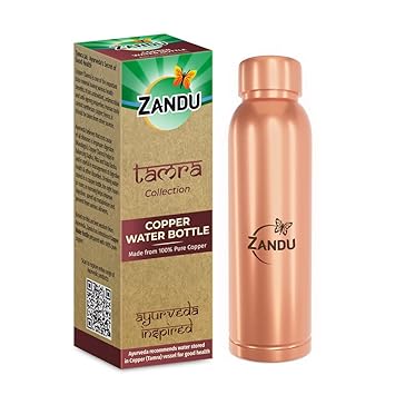 Zandu Copper Bottle (950ml): 100% Pure BPA-Free Water Bottle | Copper-Infused Water | Leak Proof | Office Use | Boosts Immunity | Supports Digestive & Liver Health | Ayurveda Inspired - image, photos