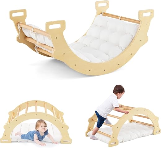 COSTWAY 3 in 1 Arco da Arrampicata per Bambini in Legno (Naturale)
