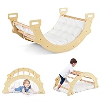 COSTWAY Arco da Arrampicata per Bambini, 2 in 1 Altalena ad Arco in Legno con Cuscino Morbido, Doppia Faccia, Ideale per Bambini 1+ Anni (Naturale)
