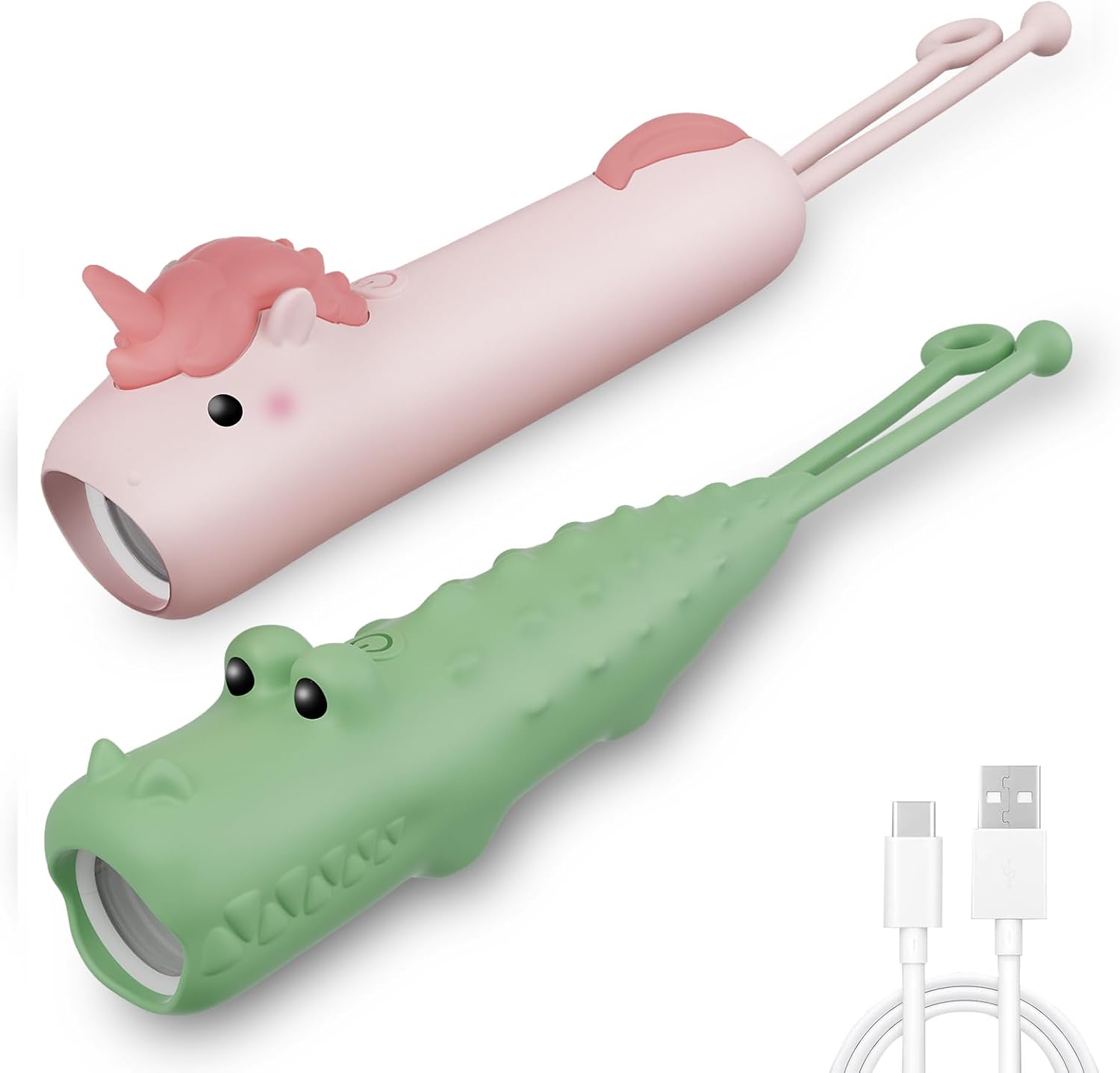 Rechargeable Kid's Flashlight, LED Kid Flashlight for Boys and Girls, Pink Unicorn for 4-6 Year Old Girls and Boys, Camping and Outdoor Exploration, Birthday Gift (Crocodile+Unicorn)