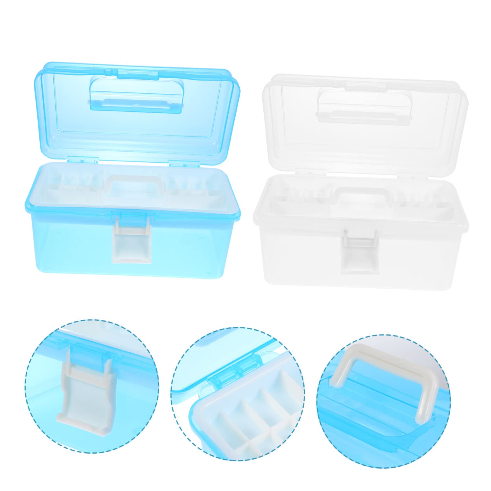 Boîte de Rangement Transparente en Plastique, Lot de 2, Bleu