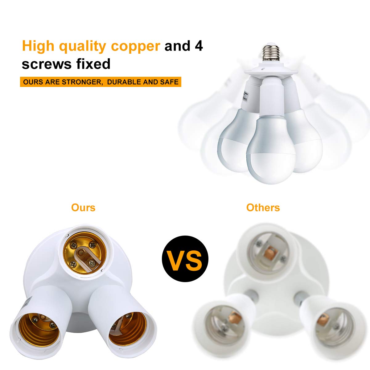 3 in 1 Standard LED Light Bulb Lamp Socket Adapter Splitter Heat-Resistant PBT E26 and E27 86V-240V Light Socket Splitter