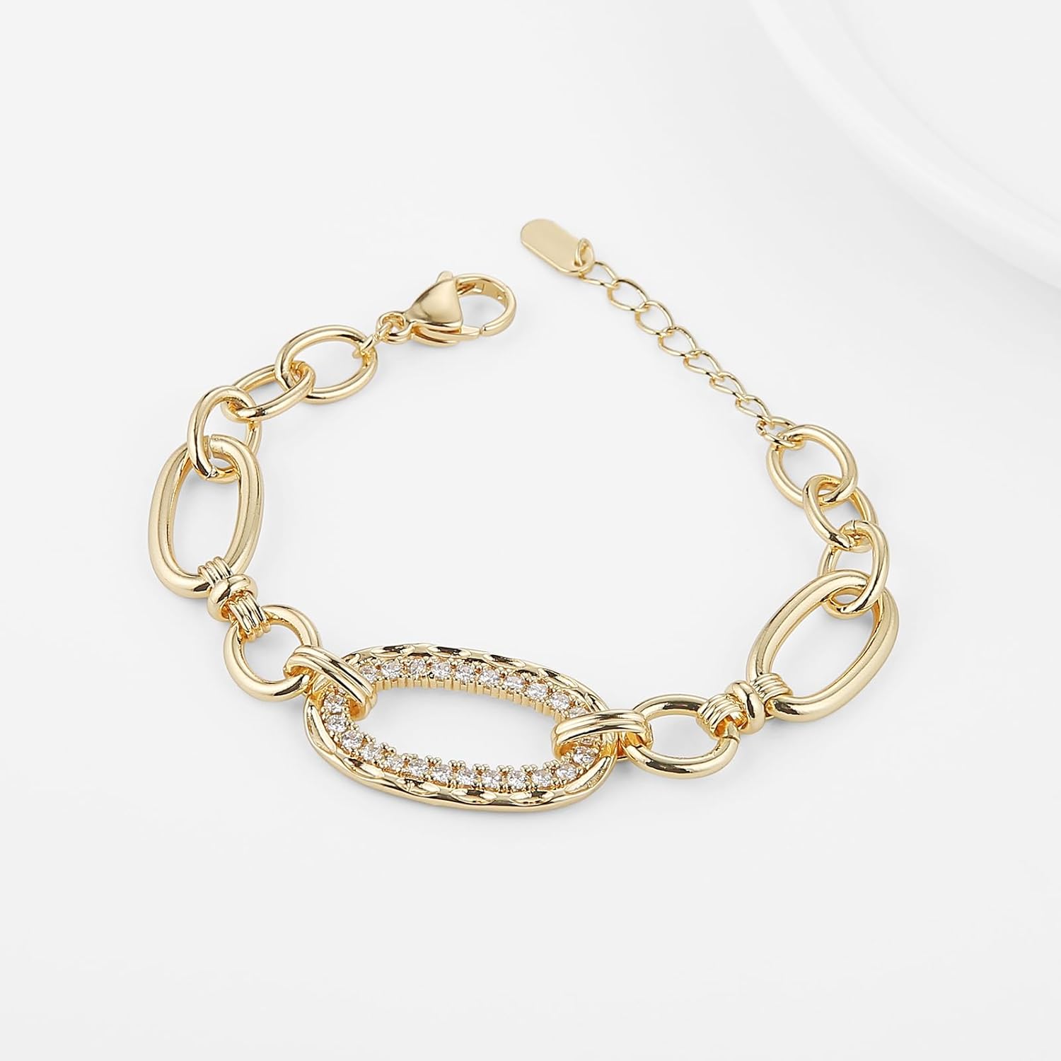 HZMAN Premium Statement Rhinestone Bracelet for Women, Oval Link Chain with Sparkling Crystals, Brass Adjustable Bangle Jewelry Gift - Image 4