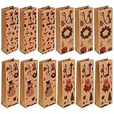 Gukasxi 12 Stück Weihnachts Flaschen Tasche Geschenktüten Flaschen Weihnachten Kraft Papier Flaschentaschen Geschenktüten für Wein Wiederverwendbare mit Griff 4 Weihnachtsmuster Designed Tragbare
