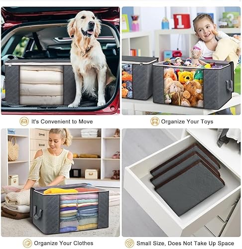 Miniatura 9 de Bolsas de almacenamiento organizadoras de armario, paquete de 6 cubos de almacenamiento, 23 x 16 x 13 pulgadas con capacidad de 90 litros, ventana