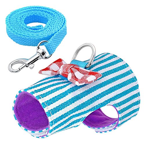 Small Pet Outdoor Walking Harness Vest and Leash Set with Cute Bowknot Decor Chest Strap Harness for Rat Ferret Squirrel Hamster Clothes Accessory, Blue Stripe - Image 3