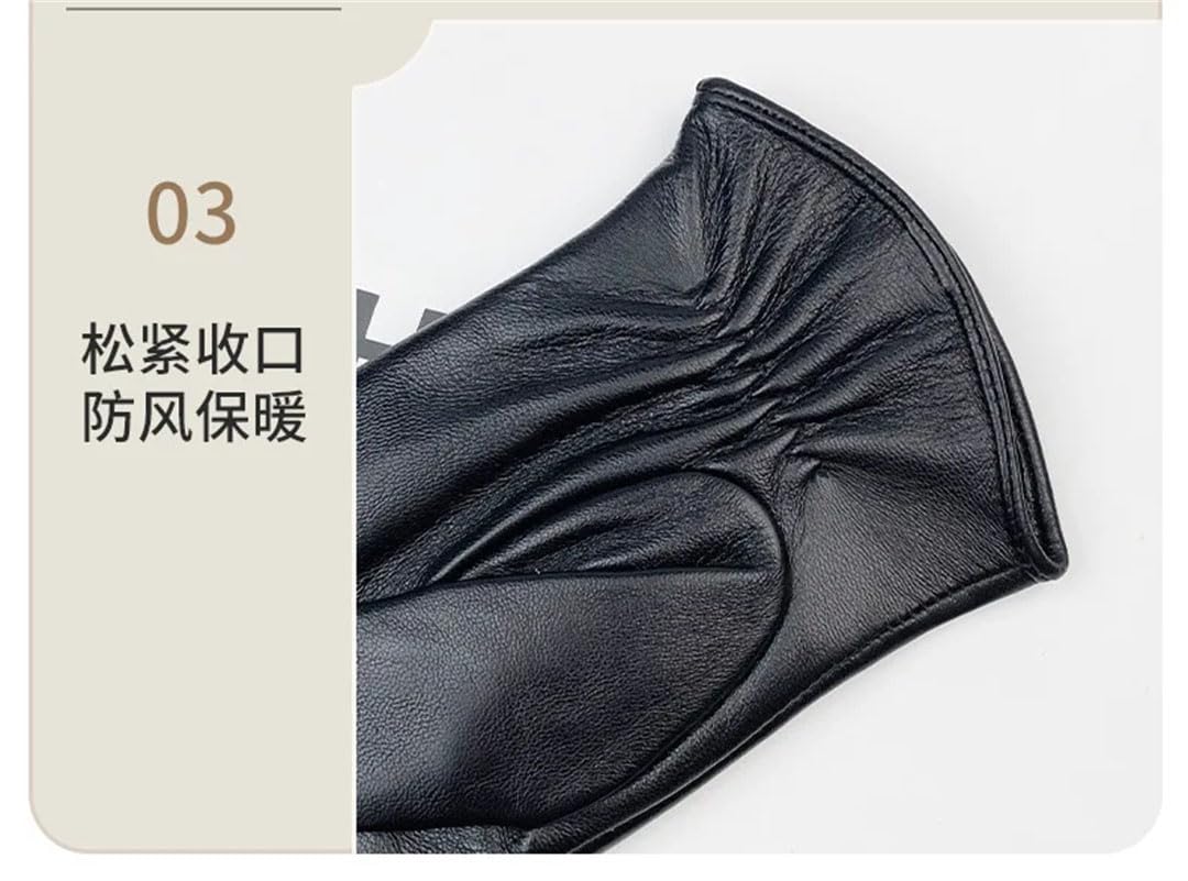 Guantes de piel auténtica para mujer, de invierno, con forro polar, térmicos, gruesos, de piel de oveja, guantes para pantalla táctil, color negro, talla M, Negro, M