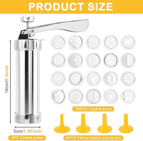 Miniatura 2 de Pistola de prensa manual de galletas de acero inoxidable, kit para hacer churro con 20 discos de galletas y 4 puntas de tubería para hacer pasteles