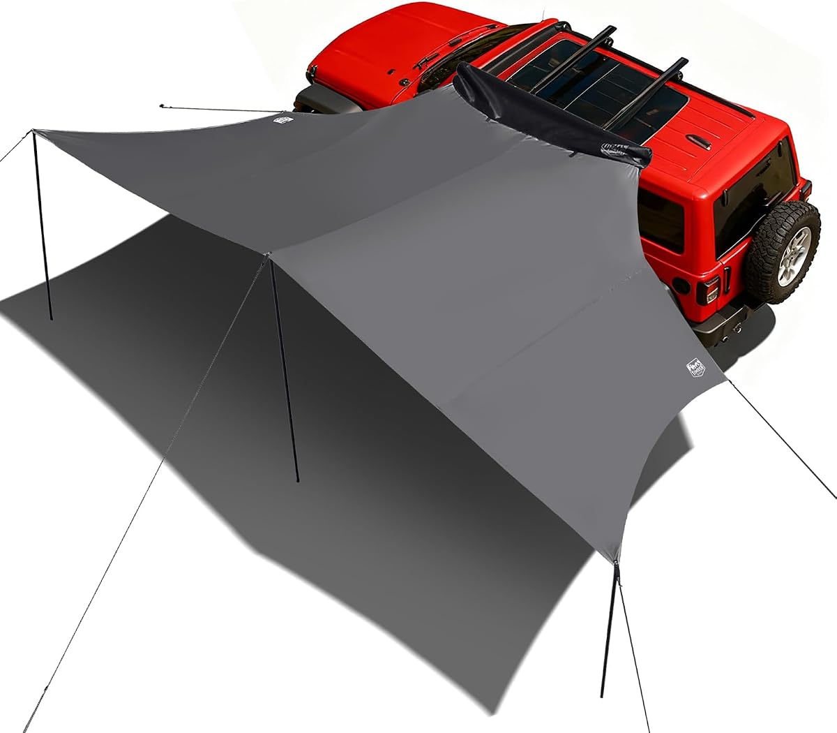 Toldo para coche con revestimiento opaco, 19 x 9,8 pies, gris | Portaequipajes retráctil, parasol extraíble para acampar por tierra, refugio solar impermeable, para vehículos/camiones/Jeep/SUV/furgoneta