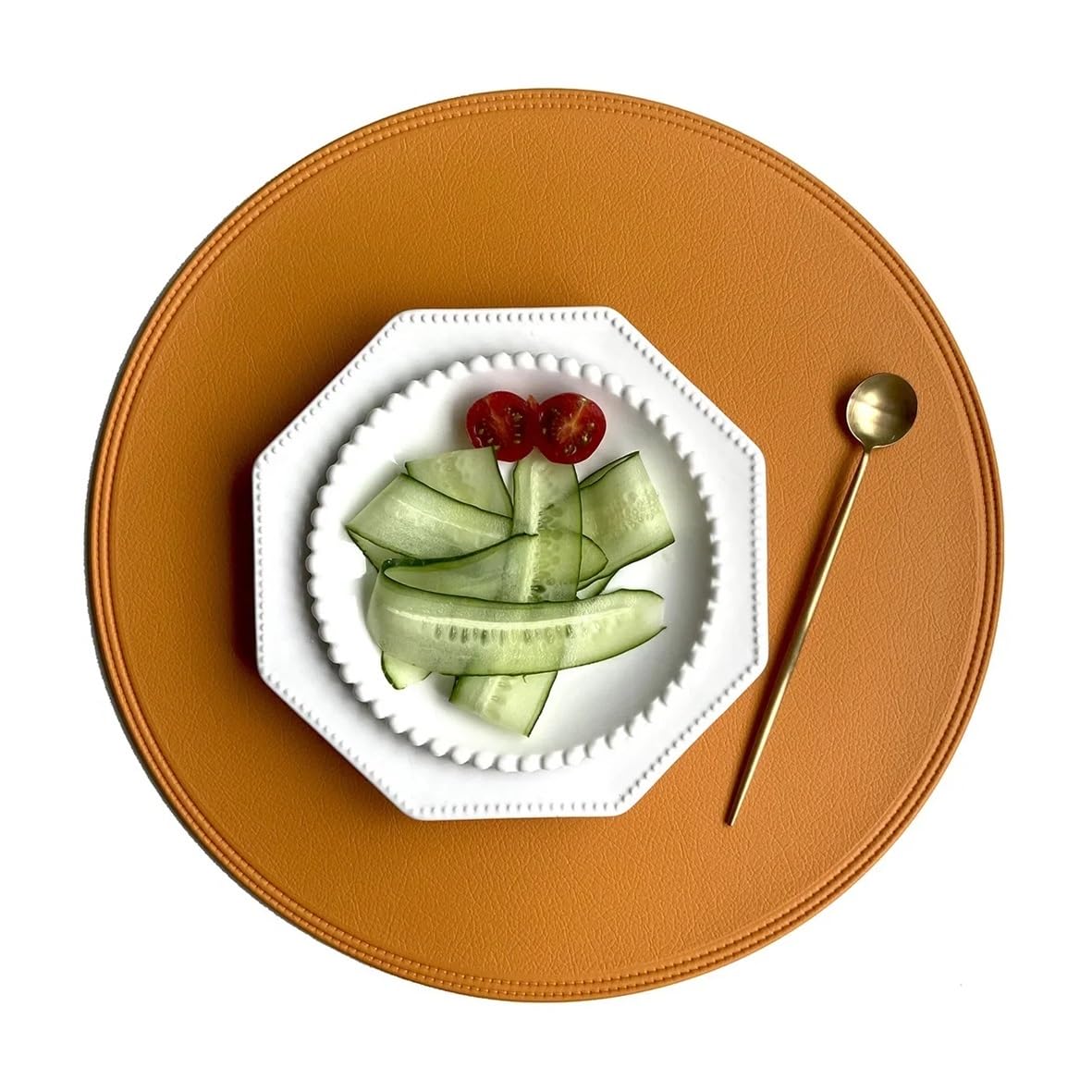 4 pcs Imitation Leather Placemat Coaster Pads PVC Round Plate Mat Edge Pressing Table Placemats for Kitchen Dining Table Decoration(Orange)