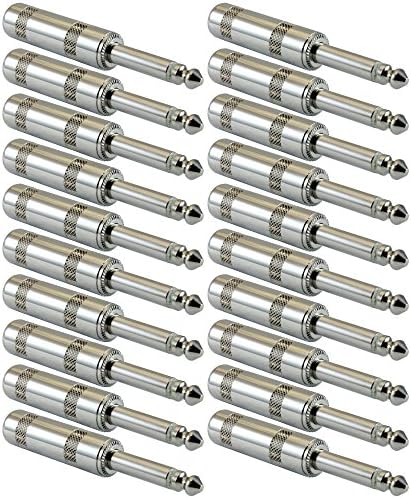 GLS Audio 1/4" Plugs for Speaker Cables, Patch Cables, Snakes - TS Male Mono 1/4 Inch Phono 6.3mm Phone Plug Bulk - 20 PACK