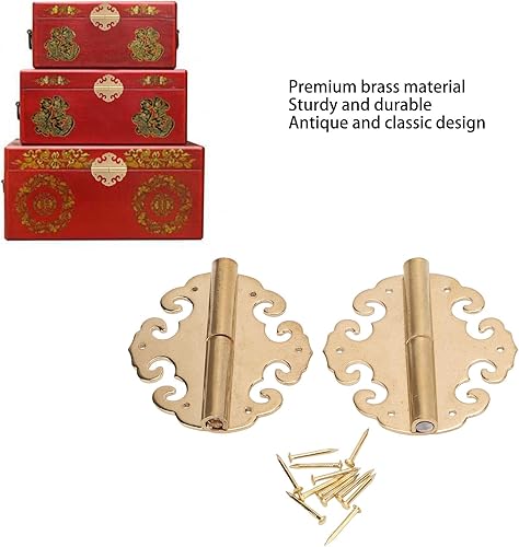 Miniatura 3 de Paquete de 2 bisagras decorativas antiguas con diseño chino de latón antiguo para muebles, gabinete, cajón, puerta, caja de joyería, caja de regalo,