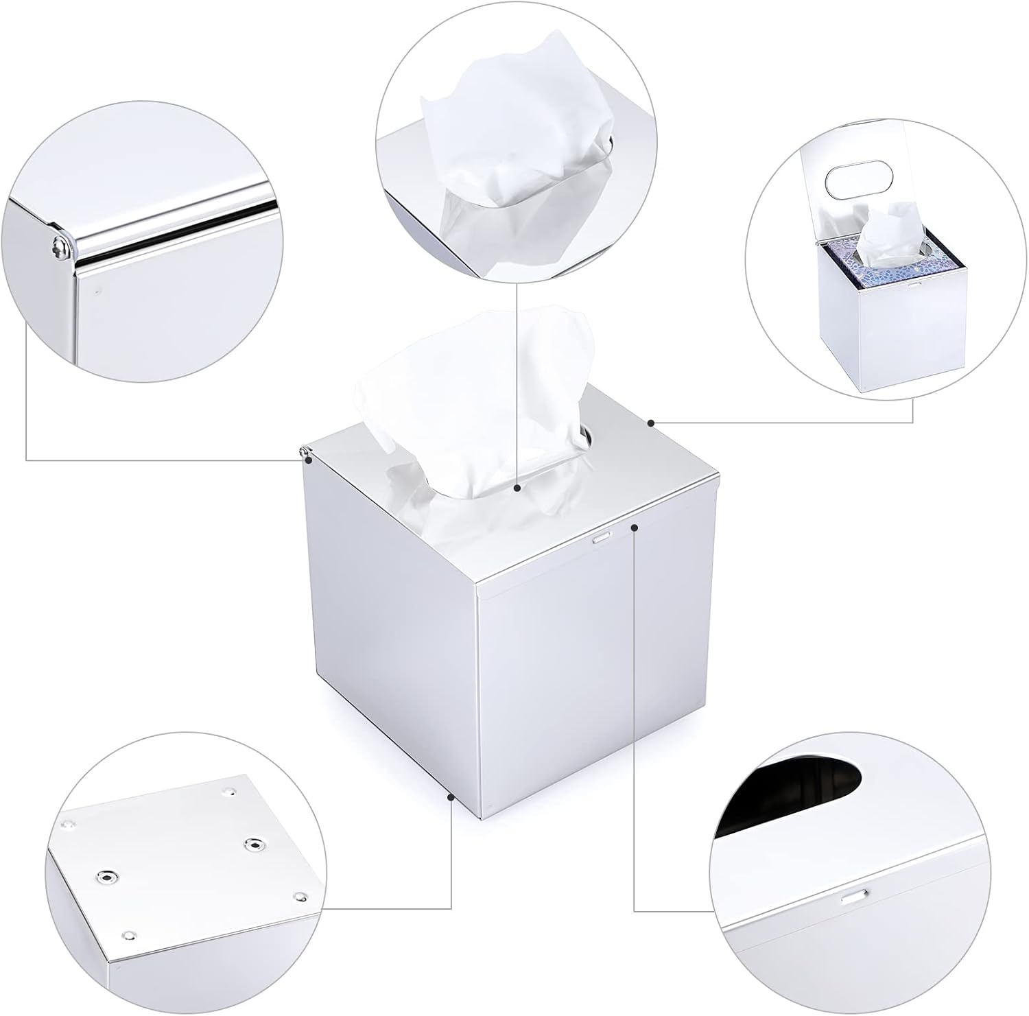 Sumnacon Square Tissue Box Cover Wall Mounted Tissue Box Holder,Silver