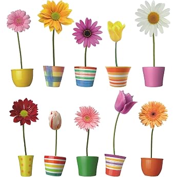 KAIRNE Flower Window Stickers Flowers Window Stickers Plants Flowers Window Decoration Garden Window Pictures Potted Plant Sunflower Chrysanthemum Wall Sticker for Living Room Bedroom Spring Summer Decoration