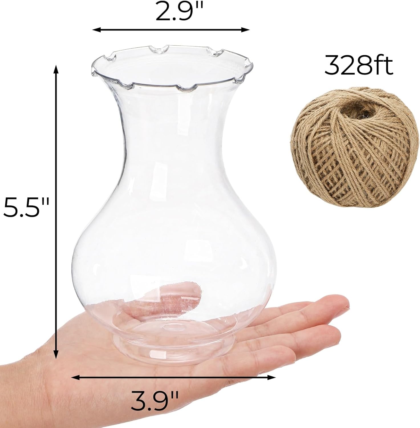 Hiceeden 12 Pcs Small Plastic Vases Bulk, 5-1/2" Unbreakable Bud Vase with Hemp Rope, Tiny Flower Jars Bulb Vase Centerpiece for Living Room Wedding Table Decor, Clear - Image 2