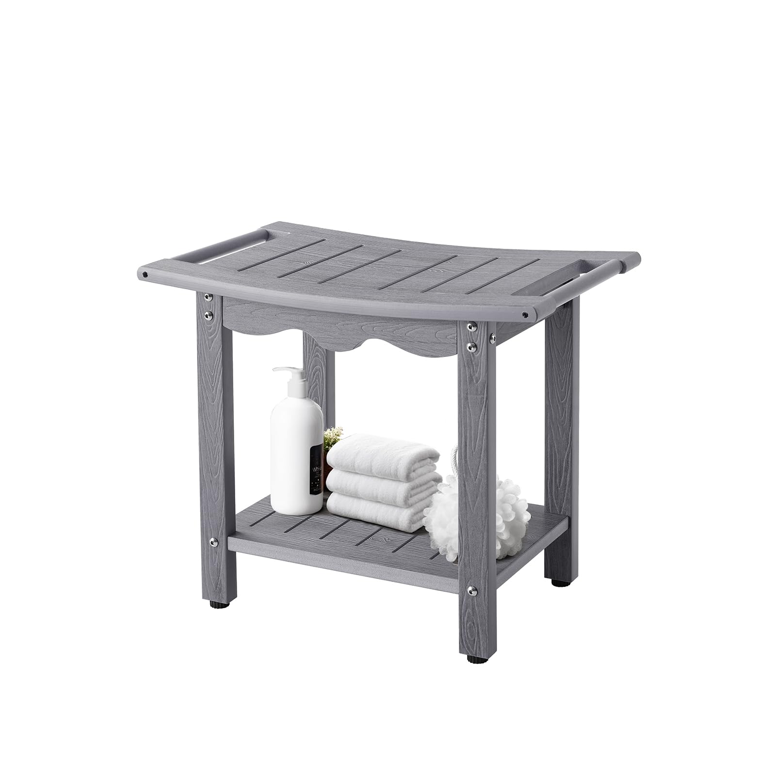 HDPS Shower Chair for Inside Shower, 22" Shower Bench for Elderly and Disabled, Bath Safety Seating with Storage Shelf, Sturdy & Non-Slip Shower Stool for Bathroom, 358LBS Capacity, Grey