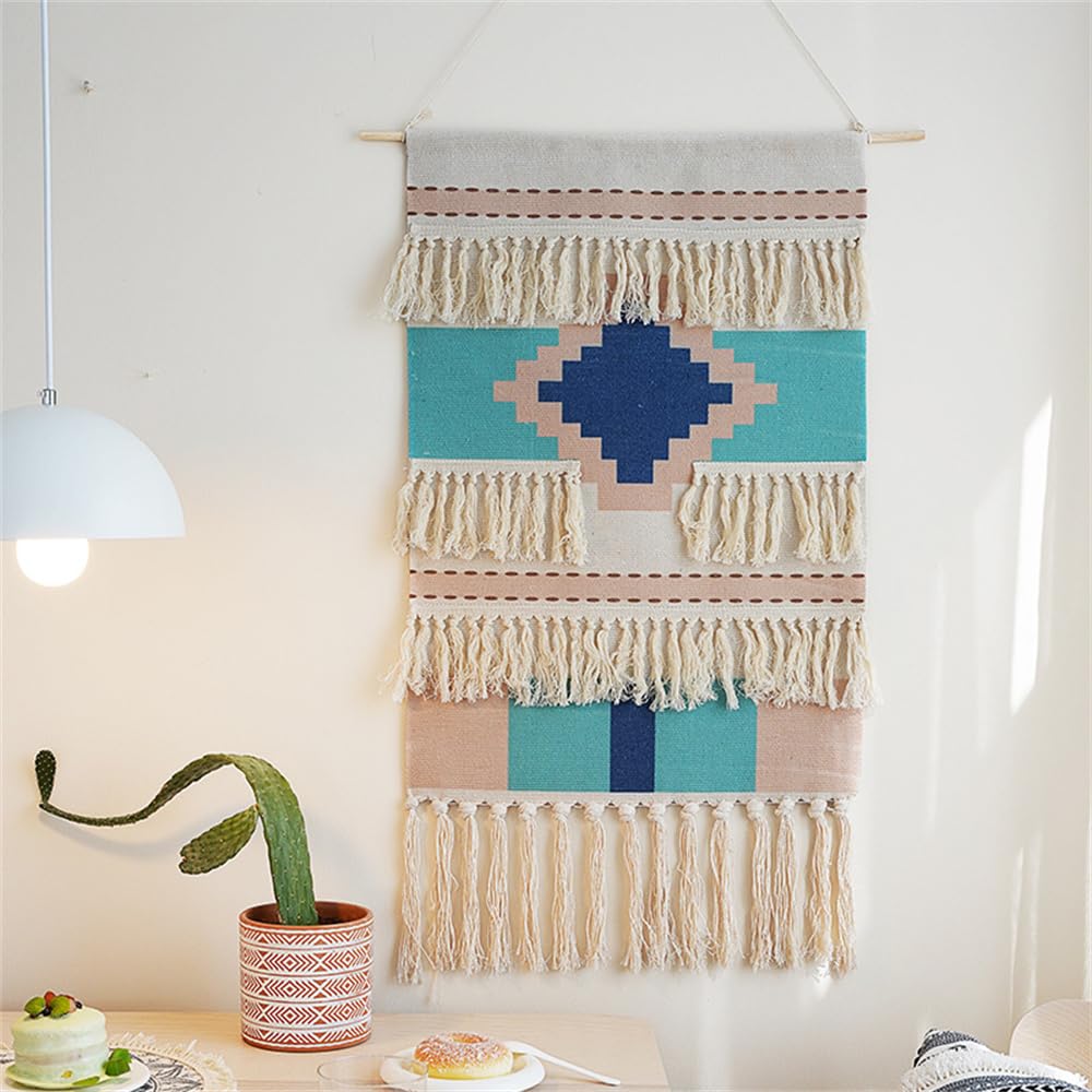Fmiyjun C2 Macrame Woven Tapestry Hanging Wall Art Decor 50X85 Cm Boho Bohemian Printed Tapestries For Apartment Dorm Home Bedroom Decor