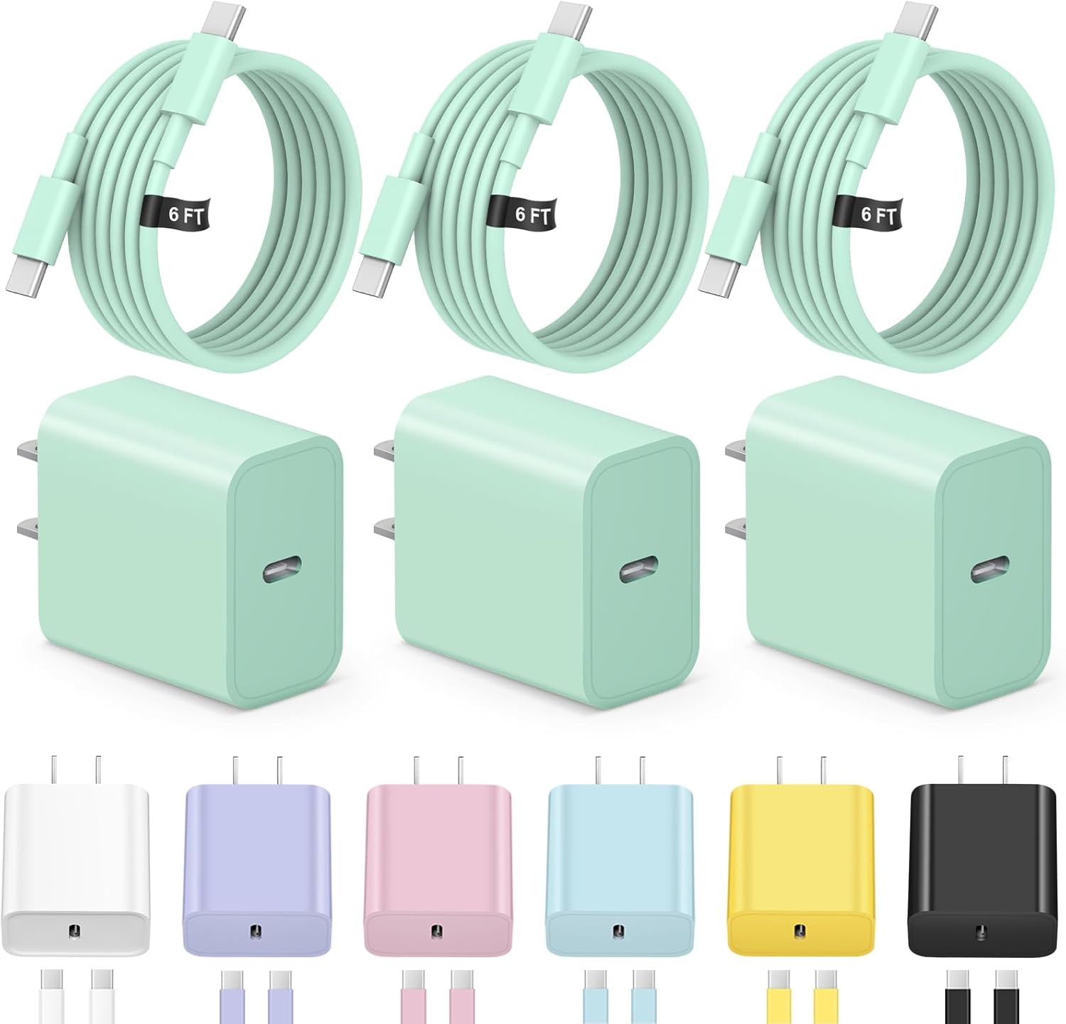 iPhone 17 16 15 Charger Fast Charging 3+3Pack Type C Charger USB C Chargers Block with 6FT Cable for iPhone Air/17/17 Plus/17 Pro/17 Pro Max/16/16 Plus/16 Pro/16 Pro Max/15/15 Pro Max/iPad Pro