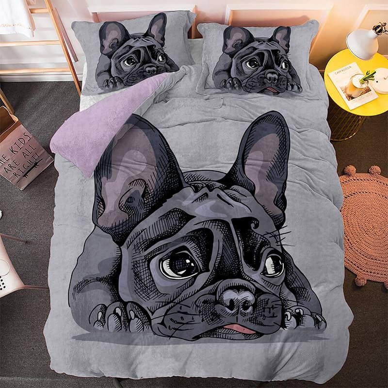 Qiwagu Cute Dog Single Duvet Cover, Reversible French Bulldog Quilt Cover with 1 Pillowcase, Z21
